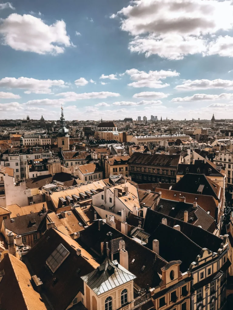 Historic city rooftops and towers viewed from above